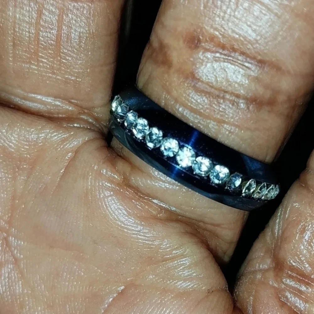 Elegant Stainless  steel Blue Crystal Unisex Ring Sz 8